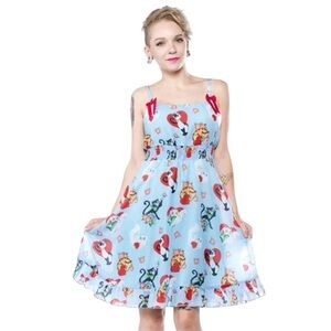Sourpuss Cat Lady Baby Doll 50s Style Blue Dress